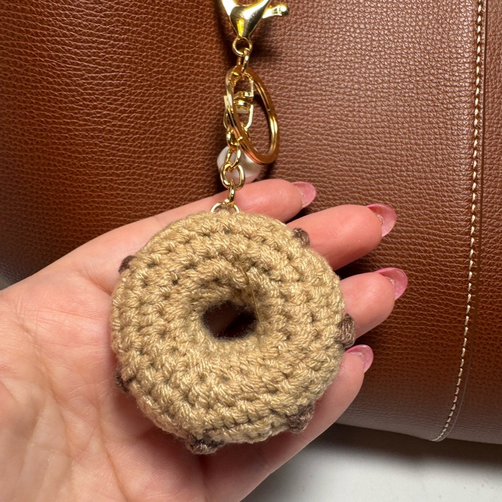Crocheted Donut Bag Charm/KeyChain Hand Made Whimsical Bag Charms - Picture 3 of 5